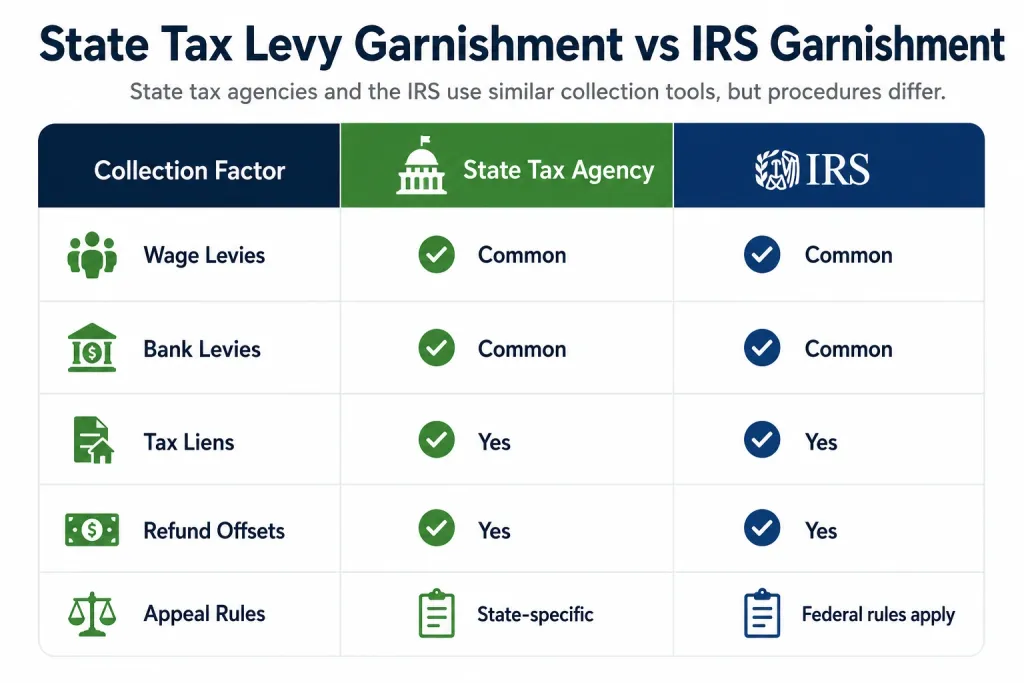 State tax vs IRS garnishment comparison